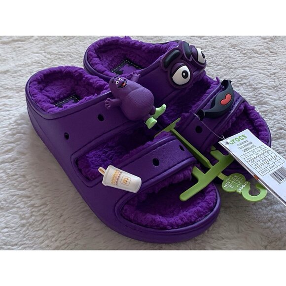 Crocs McDonalds Grimace Cozzzy Sandal Purple Men’s Sz 4 Women’s 6 FurLined Fuzzy - Picture 10 of 12